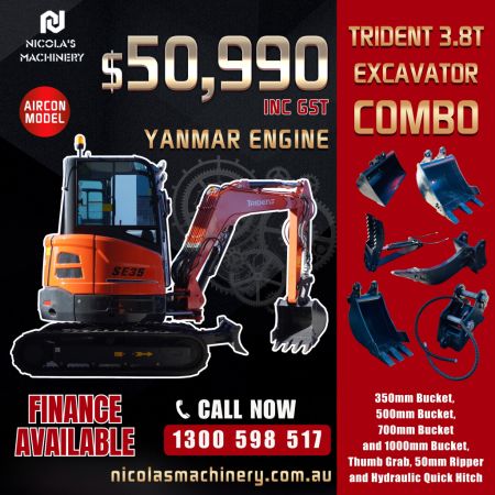 TRIDENT 3.8T A/C CABIN EXCAVATOR, 4 X SIZES BUCKETS, THUMB GRAB, RIPPER AND HYDRAULIC QUICK HITCH image
