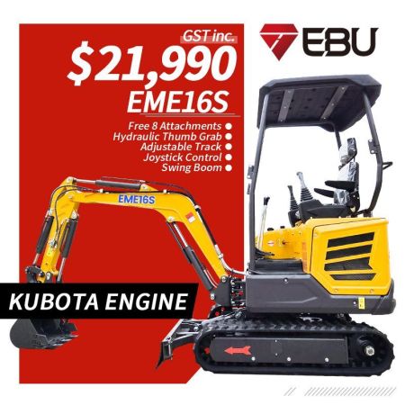Kubota Engine EME16S Mini Excavator Swing Boom, Adjustable Track image